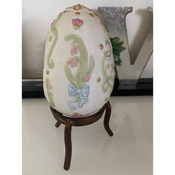 Cybis Floral Egg Franklin Mint Collectors Treasury with Stand 3" Vintage 1981 - Picture 5 of 16